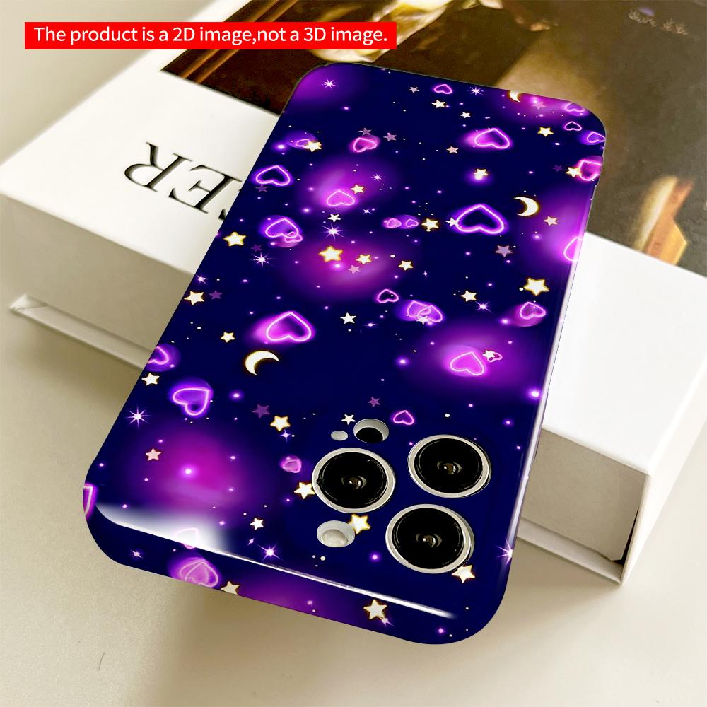 2DFlat Neon Hearts & Stars Night Sky Phone Case All inclusive film hard phone case, compatible with iPhone 18 Pro Max 17 16 15 14 13 12 11