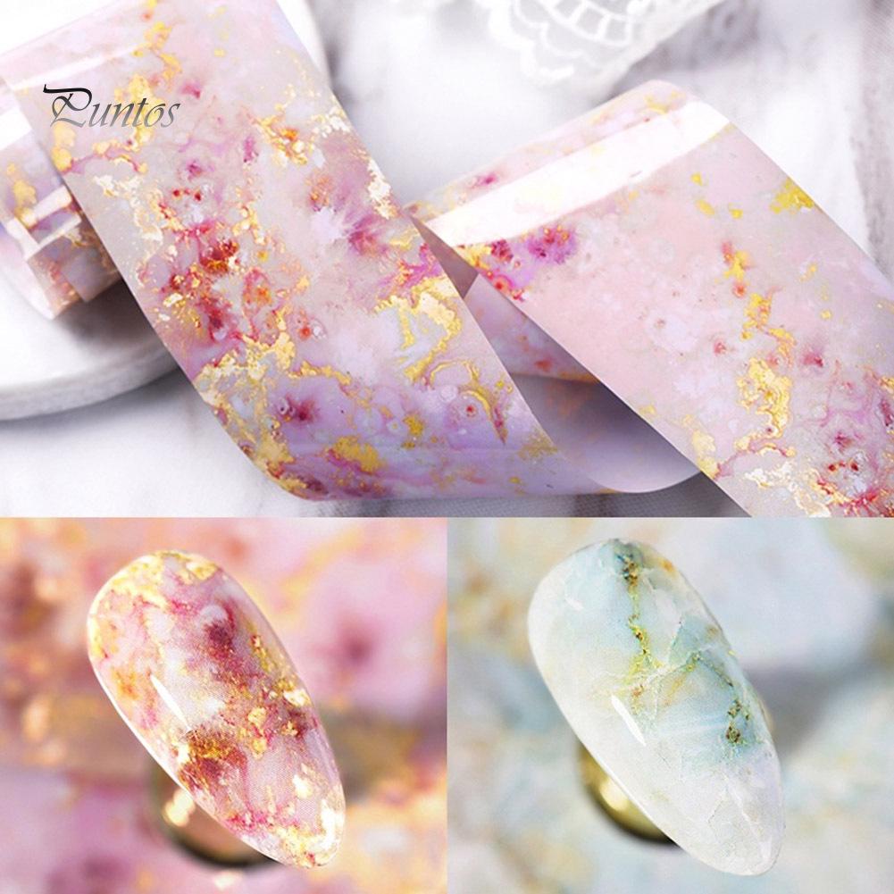 Puntos Nail Art Marble Stained Starry Sticker Pink Blue Foil Manicure Transfer Decals