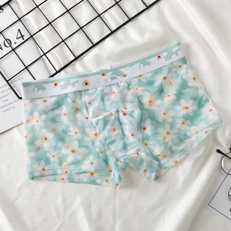 

1PC Друк нижньої білизни боксерські труси Ice Silk Trunk нейлонові дихаючі прозорі сітчасті чоловічі L зелений