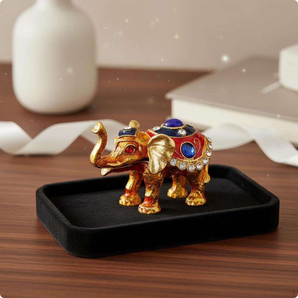 Jeweled Pachyderm Container Tone Accents Elephant Trinket Box RhinestoneLike Embellishments