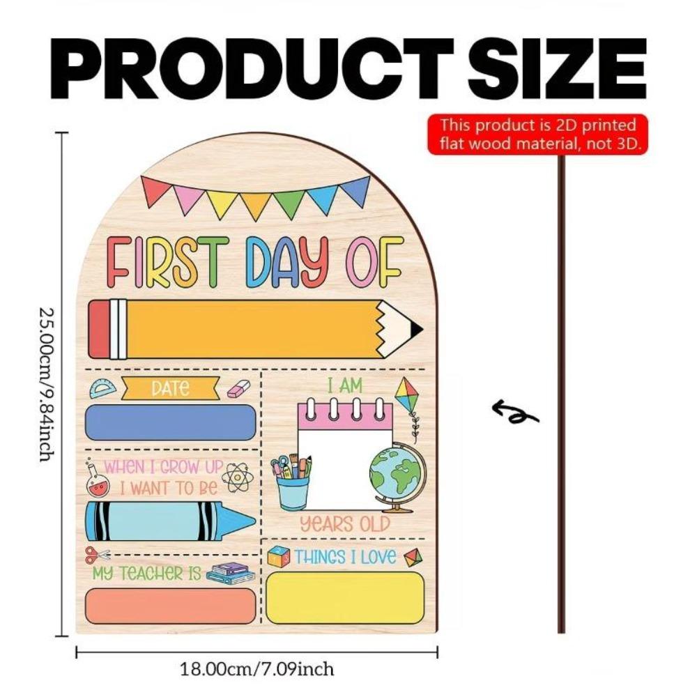 First Day of School Wooden Milestone Sign Pencil Pattern Flat Photo Prop Writable Back To School Plaque for Classroom Wall Decor