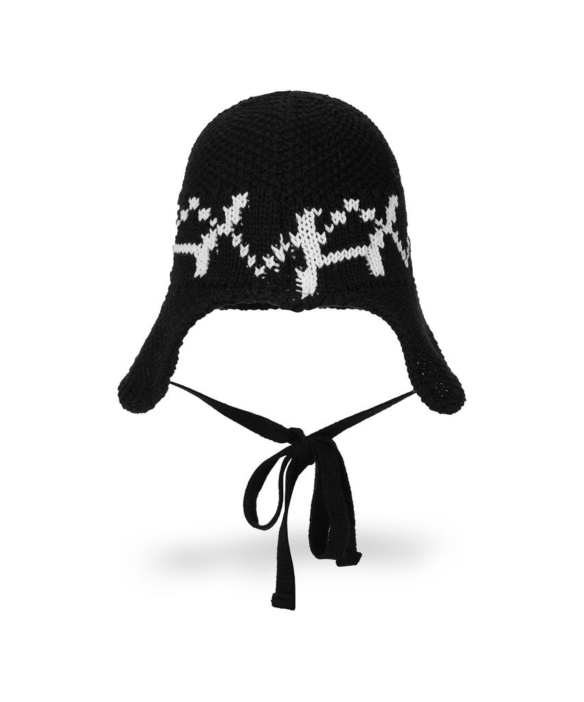Bajal Va Digital Logo Cozy Knit Bonnet Hat Black/White