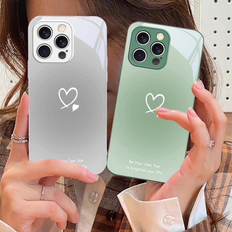Farbverlauf Herzform Für iPhone 16 E 15 14 13 Plus 12 mini 11 Pro Max XR Xs Max 16E X 7 8 6 6S 22 Gehärtetes Glas Handyhülle