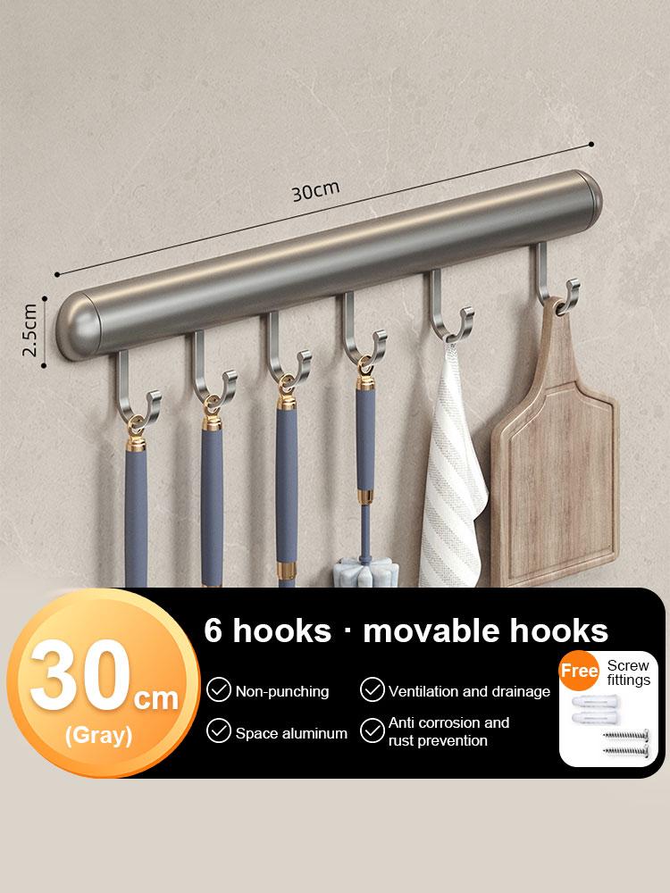30-50cm Wall Mounted Kitchen Hook Rack Aluminum Cabinet Storage Kitchen Utensils Rack Spoon Shovel Movable Hook Hardware Access