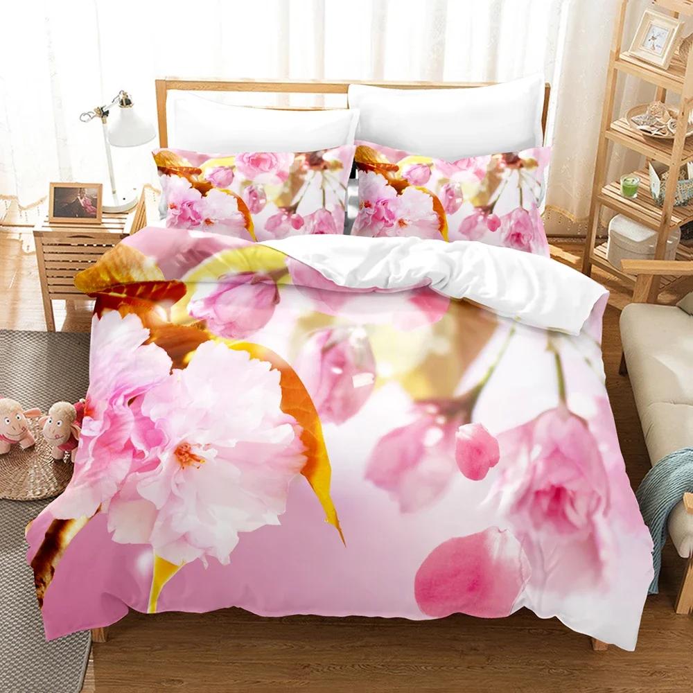 

Comforter Pale Pink Sakura Branch With Cherry Flowers Tender Japanese Spring Decorative Bedding Set King Size Green Comforter (quilt)-EU Single(135*200cm)3pcs