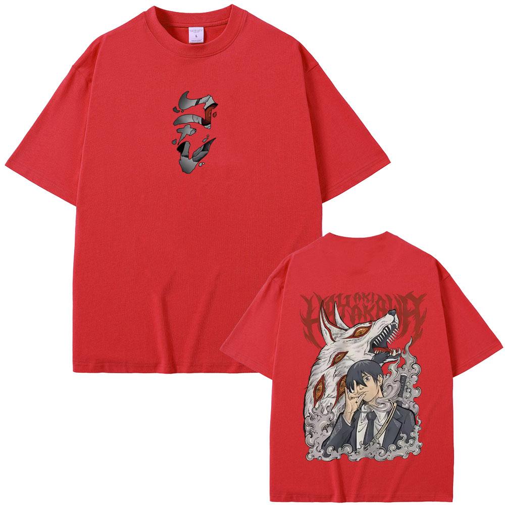 Anime Chainsaw Man Merch T-Shirt Hayakawa Aki Beschwörung Kon Fuchs Teufel Grafik T-Shirts Herren Damen Lässig Vintage Übergroße T-Shirts