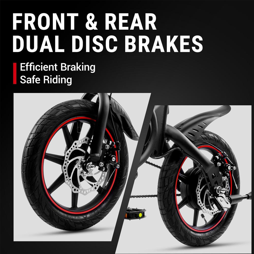 DYU D3F Electric Bicycle 14" Tire 250W Motor Mini City Electric Bike Top Speed 25Km/h Dual Disc Brakes 36V 10AH Foldable Black