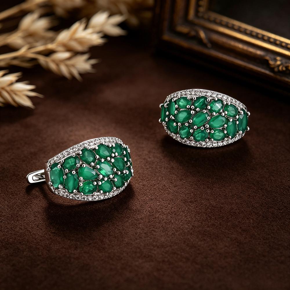 Light Luxury Natural Green Agate Earrings 925 Sterling Silver Real Gemstone Fine Jewelry for Women's Anniversary Gifts