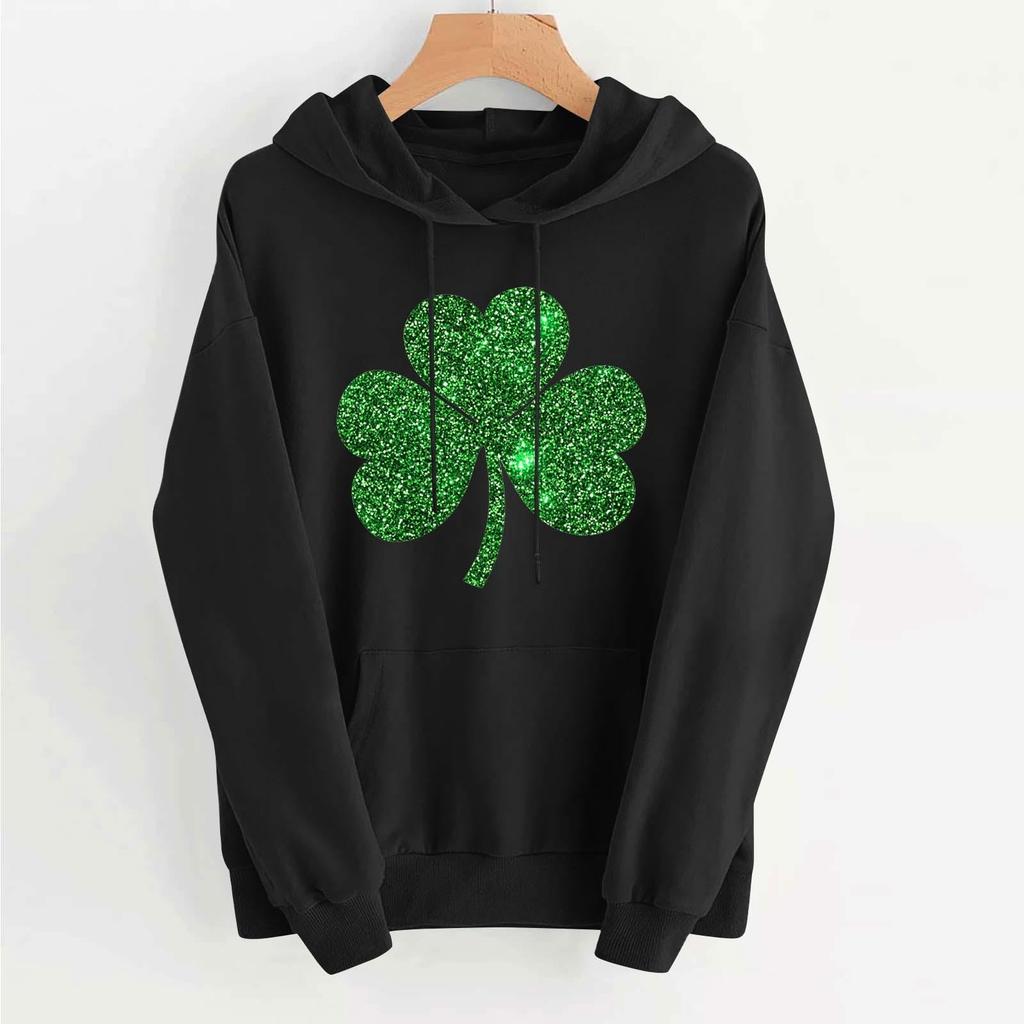 Women's Fashion Casual Long Sleeve Hooded St. Patrick's Day Print Sweatshirt