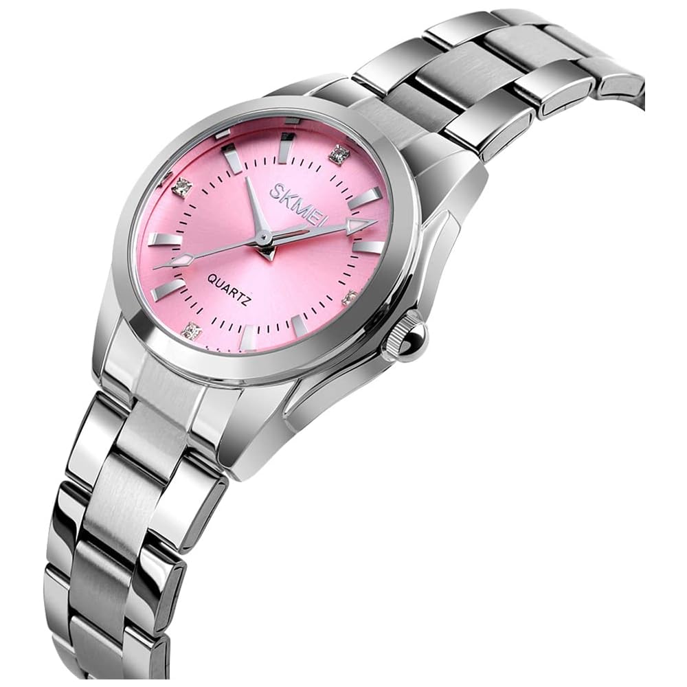 SKMEI Women's Classic Analog Quartz Watch Silver Stainless Steel Waterproof Casual Simple Design