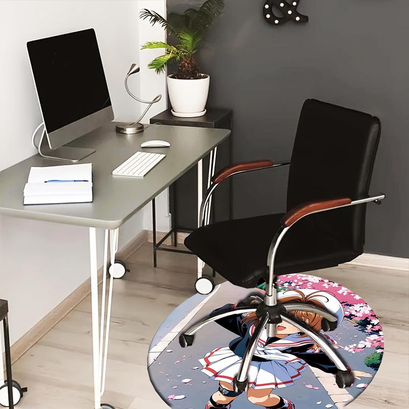 

1pc Anime in school uniform with cherry blossom background. Round carpet, Made of Polyester,Perfect for Decorating Office Chairs, Living Rooms,fplt112 80cm by 80cm