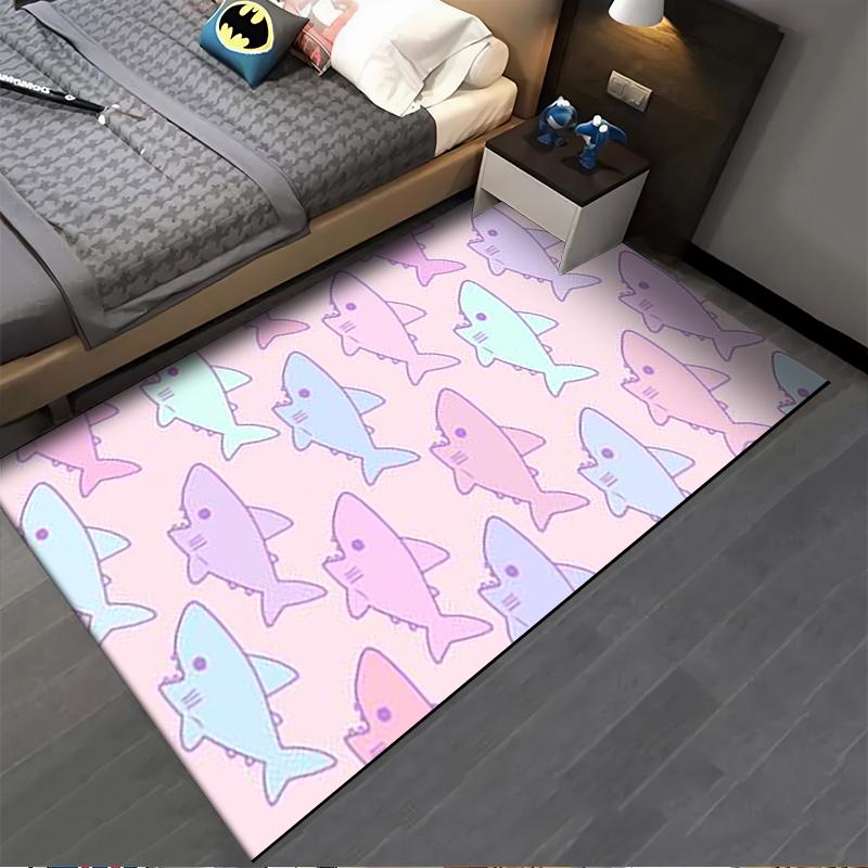 Colorful Cartoon Shark Pattern Area Rug for Kids Room Decor Suitable for use as an anti-slip for living room bedroom sofas