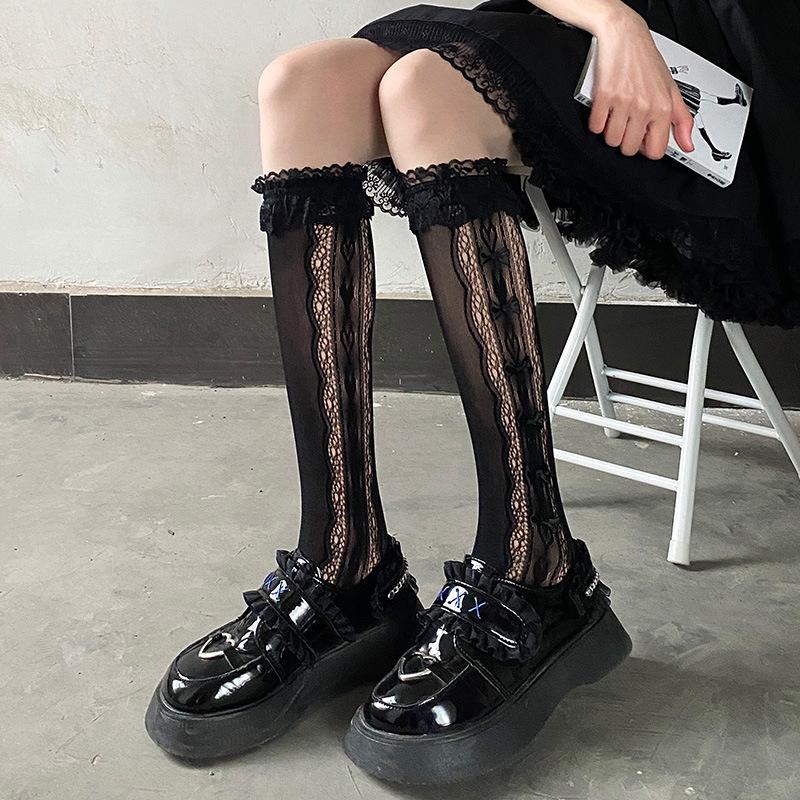Japanese Lace Lolita Calf Socks Lolita Summer And Autumn Thin Bow Mid Tube Jk Pure Desire Style one size