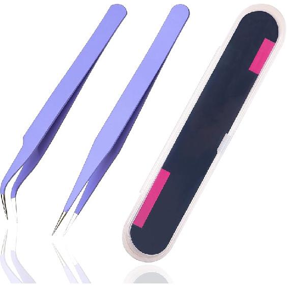 2 Pieces Sticker Tweezers, Cute Craft Tweezers for Stickers, Scrapbooking, Vinyl, Lashes, Electronics, Purple
