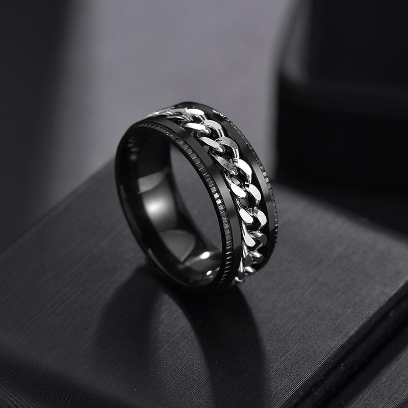 Rotera Roterande Ångest Fidget ringar Titan Rostfritt stål Kedja Spinner Finger Ring För män Blå Guld Färg Svart Punk Rock
