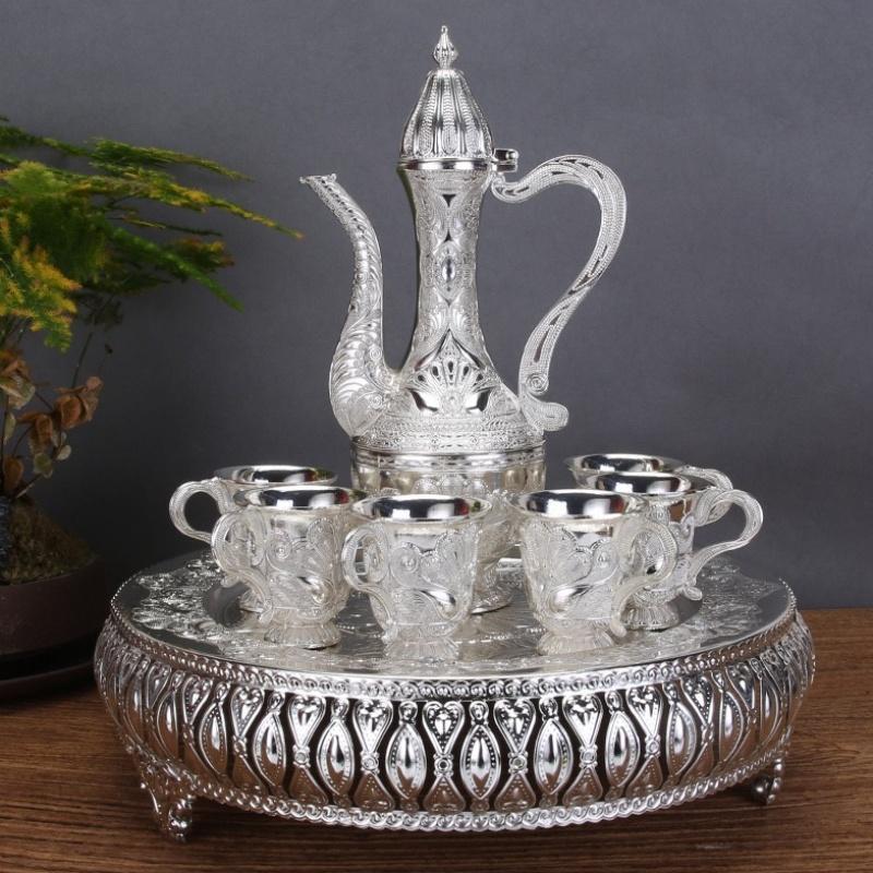 

European Wine Set, Alloy Home Peacock Wine Pot Set, Golden Vintage Wine Glass, Wine Pot Home Living Room Decoration,1Set L