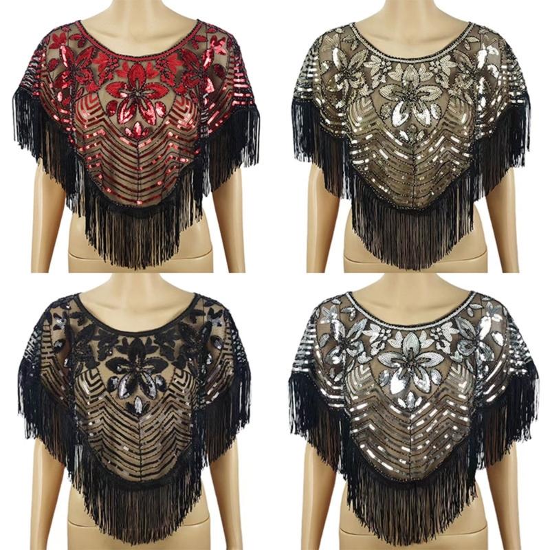 Sparkling Sequined Embroidered Shawl Wrap for Evening Gowns and Dresses Comfortable Wear Capes for Women Special Occasion