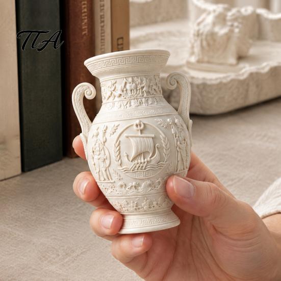 Tabletop Ornament for Hallway 3D Printed Ancient Greek Relief Vase, Imitation Marble Flower Vase with Petg Material Decorative Vessel Mythical