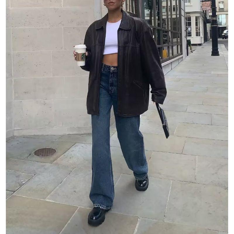 And Winter New Arrival European and American Beauty Bloggers Ins Style Easiest for Match High Waist Wide Leg Pants Loose Straight-leg Mop Denim Female