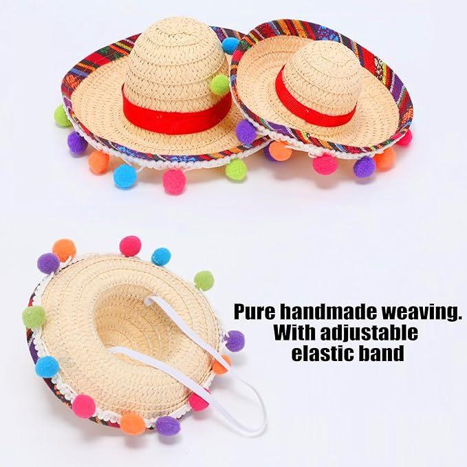 

Striped Triangle Towel Colored Hairball Straw Hat Pet Hat Scarf Set Pet Colored Mexican Saliva Towel