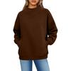 Women's Fashionable Casual Solid Color Round Neck Long Sleeved Pocket Sports Casual Pullover Sweatshirt Top