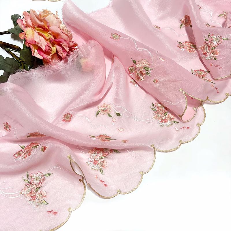 

100x45cm Chinese Classical Style Panda Sakura Embroidery Fabric Chiffon DIY Antique Hanfu Stage Costumes Shirts Doll Cloth 100x45cm