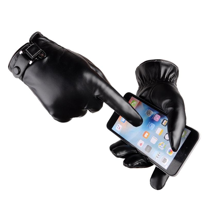 New Autumn and Winter Men's Leather Gloves Outdoor Riding Touch Screen Gloves Plus Velvet Thick Warm PU Leather Touch Screen Gloves