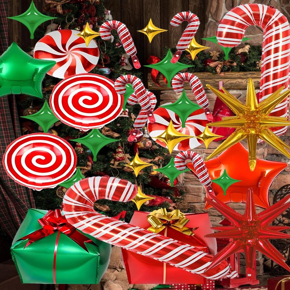 28/40Pcs Christmas Decoration Aluminum Foil Balloons Xmas Gifts 4D Inflatable Balloons Canes Candies Cute Xmas Party Ornaments