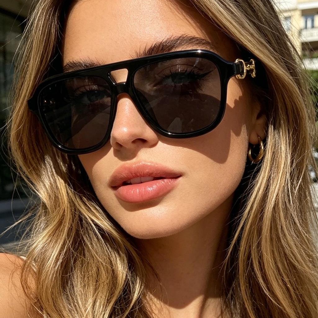 New double beam pilot sunglasses, European and American ins Internet celebrities big frame fashion street shooting show face small sunglasses trend