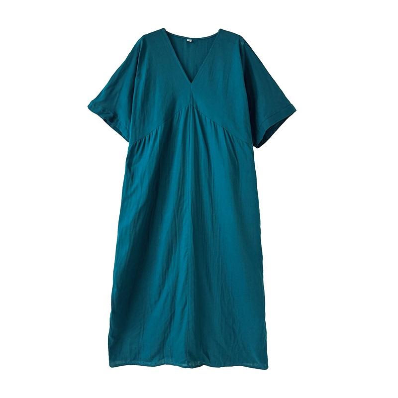 Abito estivo lungo casual ampio taglie forti cotone vintage manica corta nuovo per donna