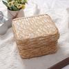 Handmade Woven Woven Storage Basket Round Shape Natural Straw Straw Storage Box Rustic Style With Lid Cosmetic Storage Container
