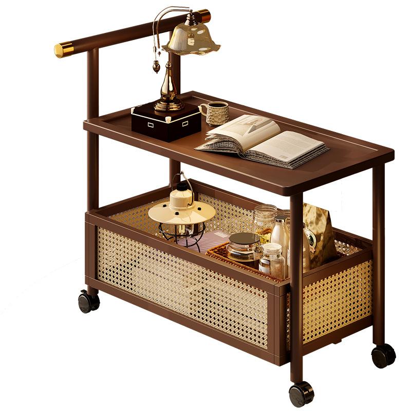High-end Side Table Bamboo 2 Layers Coffee Tables Mobile Coffee Table with Wheels Trolley Home Storage Rack Living Room Decor