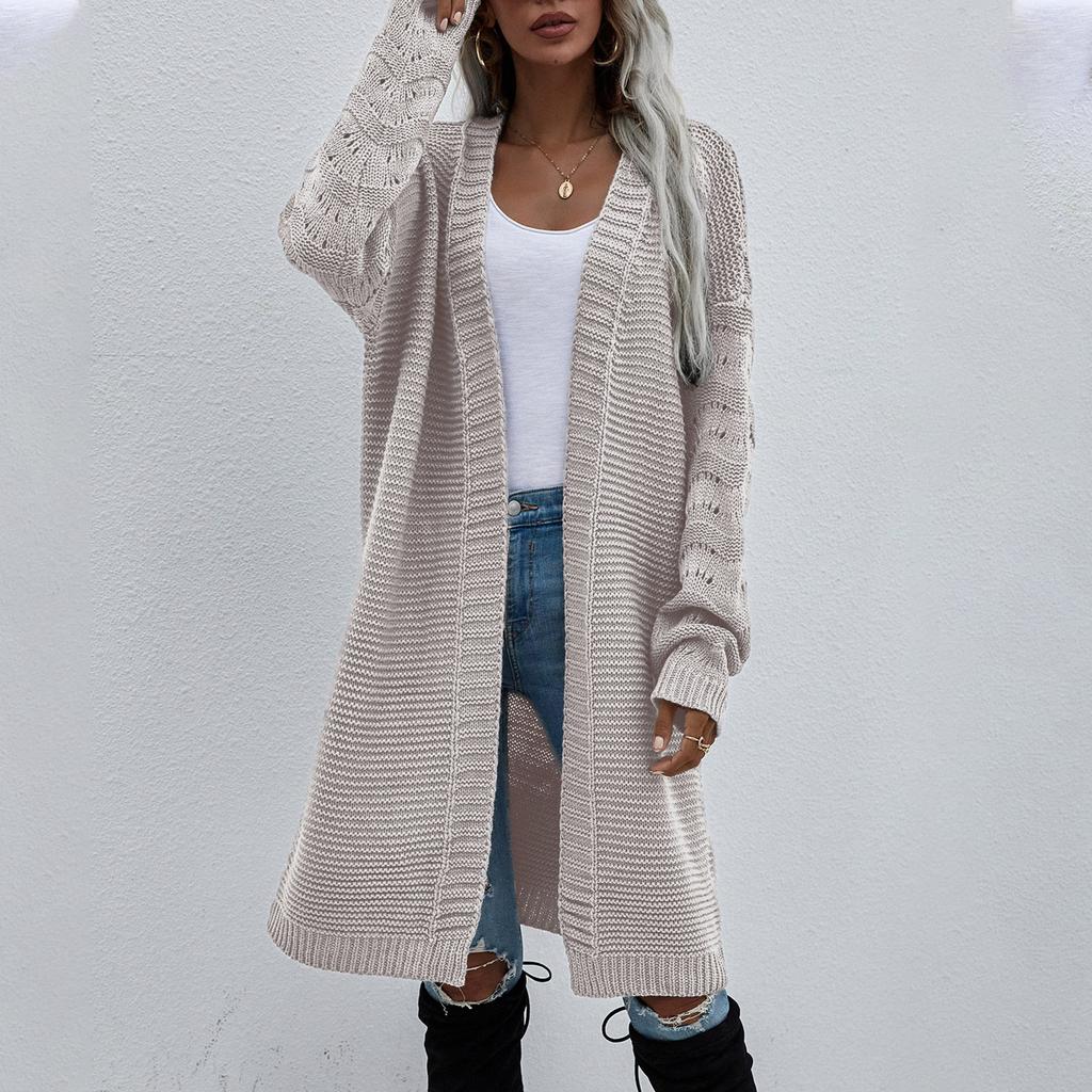 Women's Solid Color Knitted Long-Sleeved Temperament Fashion Sweater Cardigan Coat