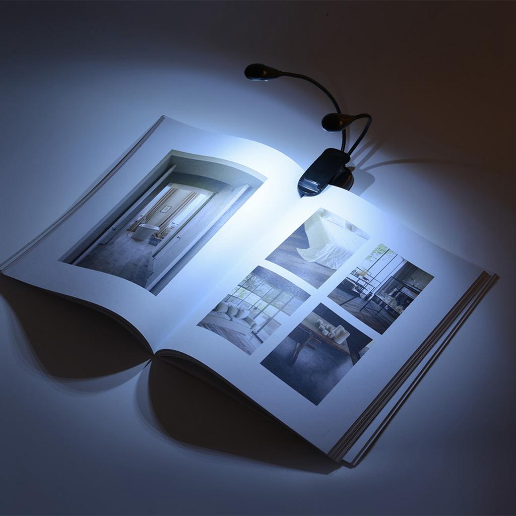 Clip On Music Stand Book Reading Mini Double Adjustable Arms Light LED Lamp (6 Beads)