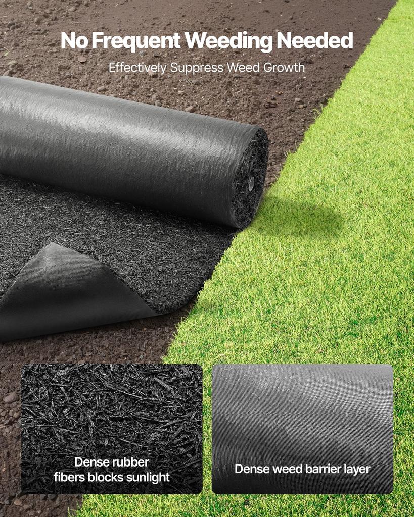 Rubber Mulch Mat Roll, 2 Rolls 244 x 61 cm Recycled Rubber Mulch Mat, 0.5 Thick Cuttable, Reduced Weed Growth, Natural-Looking Weed Barrier Mat,