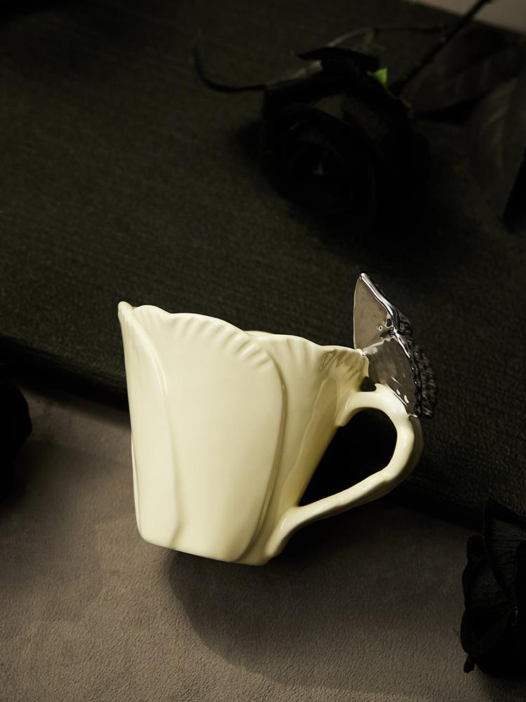 Design Inspired 3D Butterfly Coffee Cup, High-end Couple Ceramic Mug, Home Office Drinking Cup, Exquisite Relief Birthday Gift