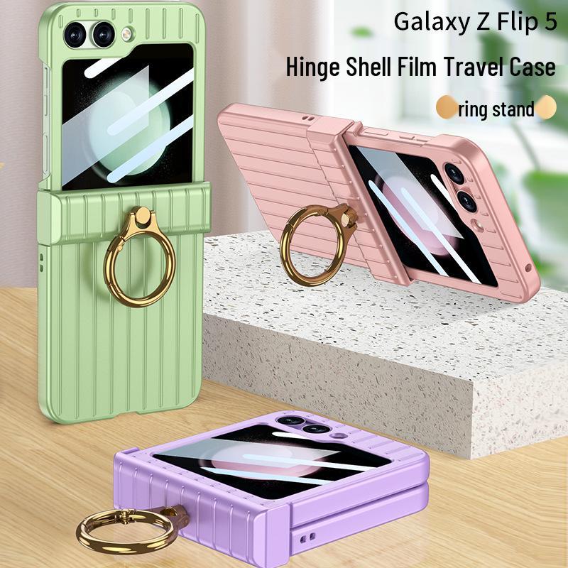 Samsung Z Flip 5 Travel Suitcase Case: Ultra-thin, Hinge Finger Ring, Foldable Screen Protector Flip 6-Compatible
