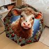 Highland Cattle Themed Folding Umbrella Fashion Auto-Open 8 Iron Ribs Plastic Handle Foldable Sunshade Perfect Christmas Gifts