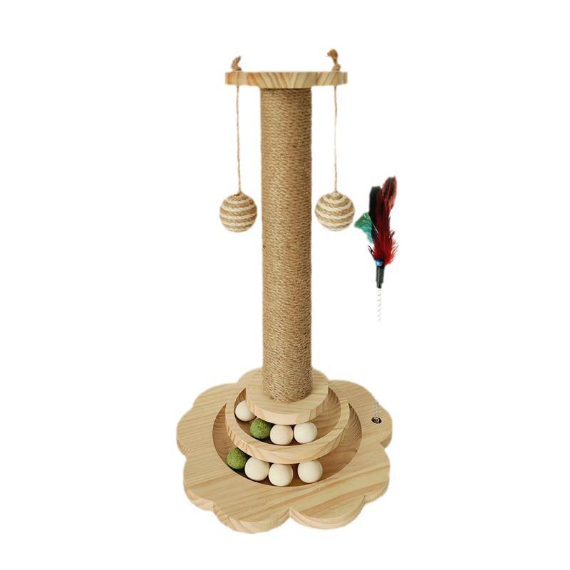 Vertical Cat Scratcher Tree with Teasing Stick and Nail Sharpening Toys for Self-Entertainment