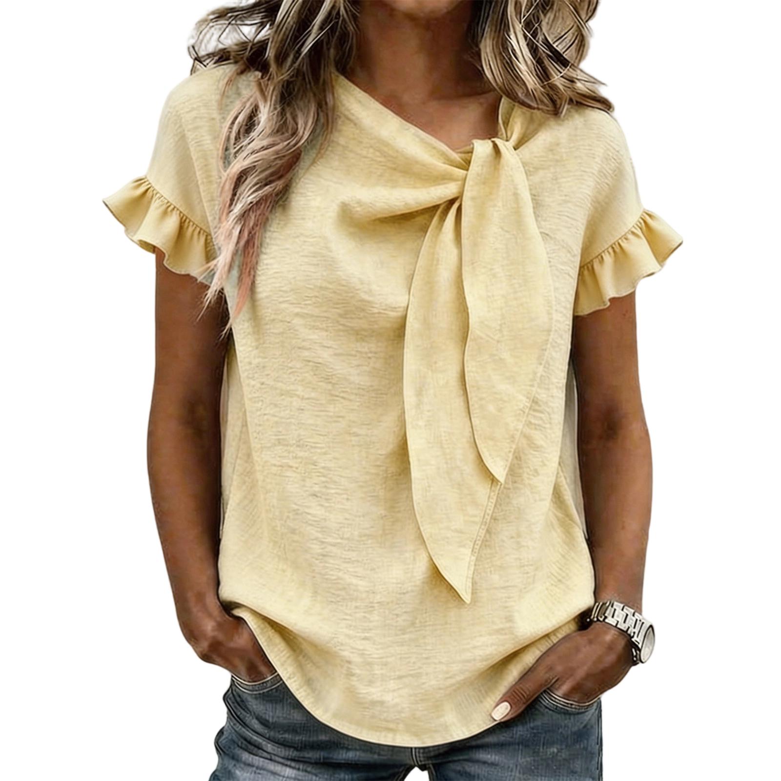 

Ladies Casual Round Neck Short Sleeved Top M жовтий