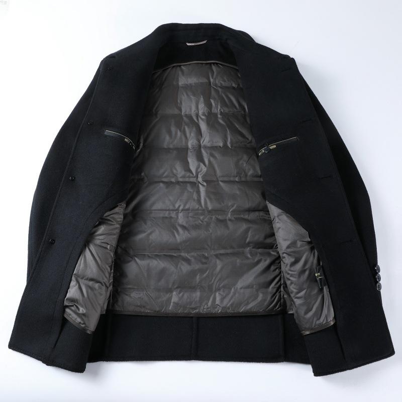 New Winter Double-sided Woolen Cashmere Coat for Men, Medium-length Down Lining, Middle-aged Dad's Woolen Woolen Coat
