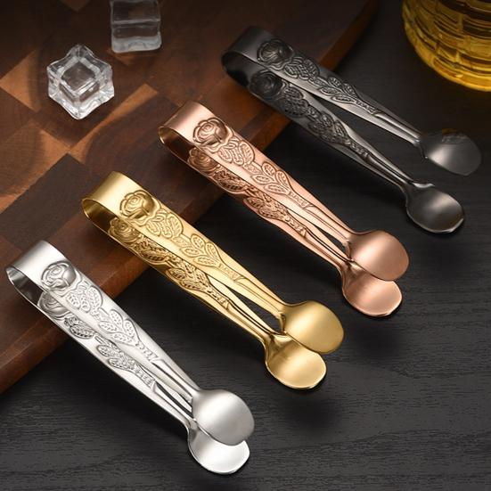 Stainless Steel Ice Tongs Mini Sugar Tongs Stainless Steel 304 Food Grade Compact Ice Cube Clip Non-Slip Grip Tongs for Coffee Sugar Cubes Bar Hot