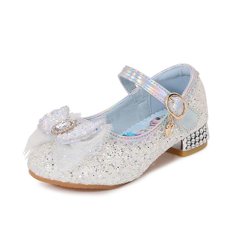 

Girls High Heels New Children s Elsa Crystal Leather Shoes Frozen Princess Shoes Little Girls Performance Shoes 38 серебряный