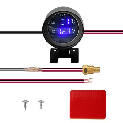 Round LED Digital Car Truck Water Temp Gauge 2 In 1 Water Temperature Voltage Meter for 12V 24V Vehicles Trucks