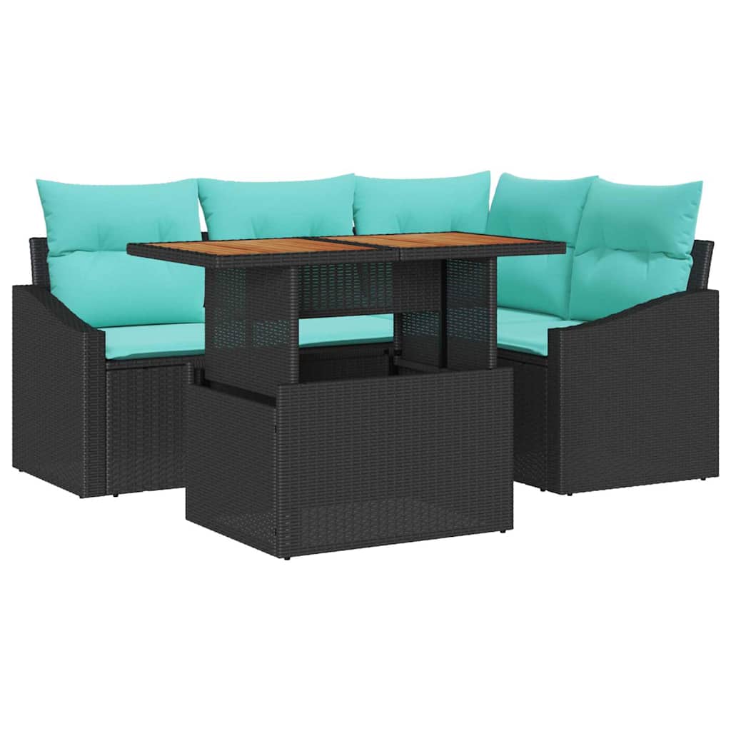 Garden Dining Set with Cushions 5 pcs Black and Teal