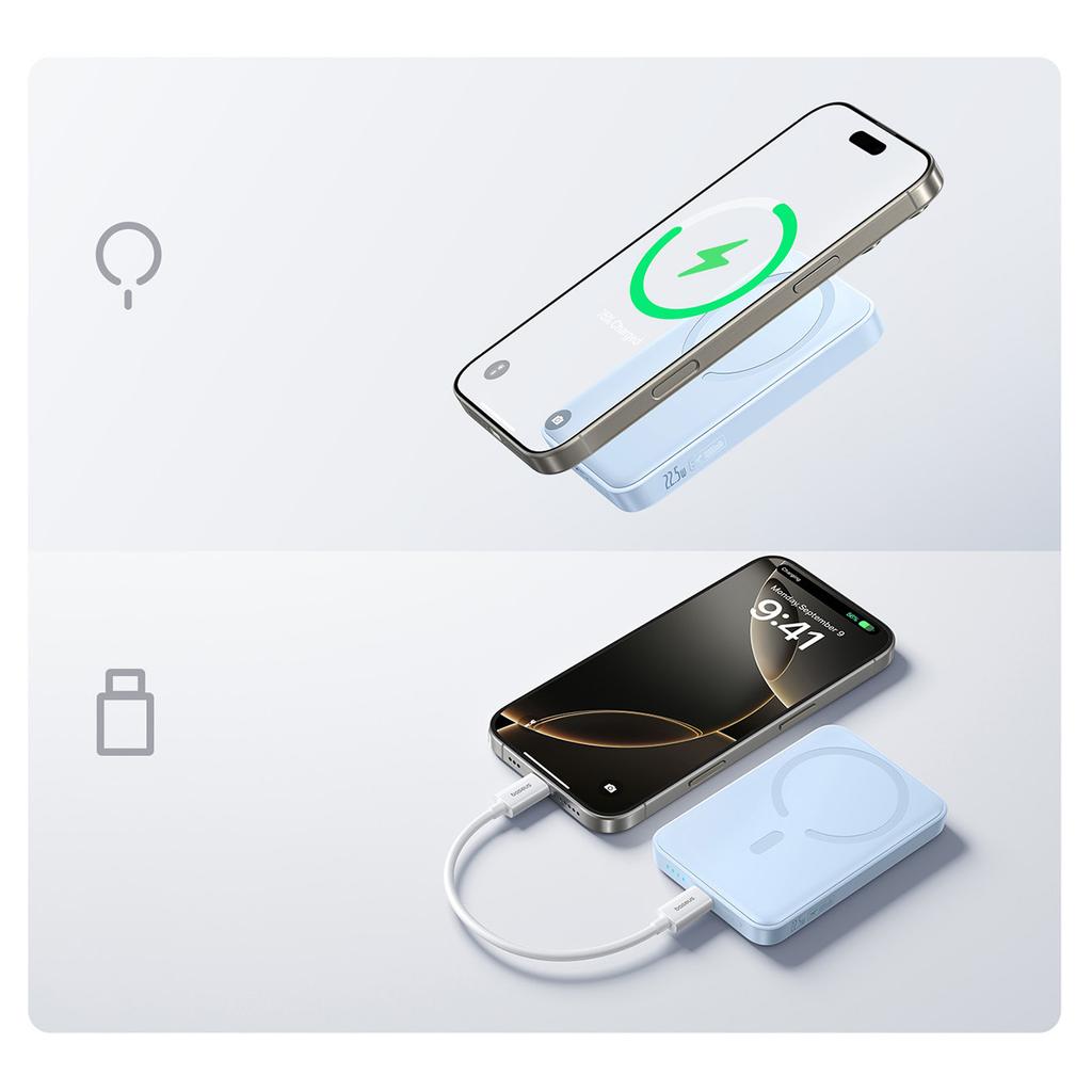 Powerbank indukcyjny 10000mAh 22.5W MagSafe z kablem USB-C 20V/3A 0.3m - niebieski