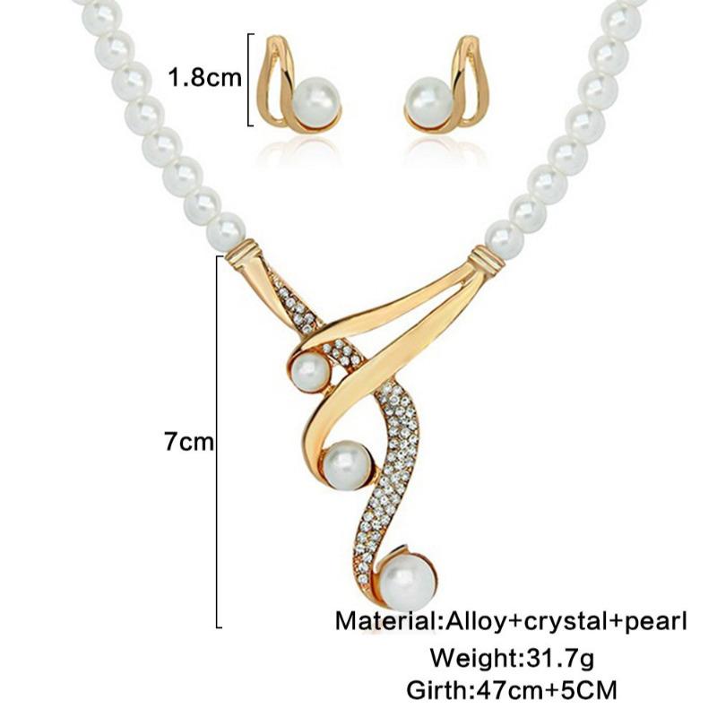 Vintage Imitation Pearl Bridal Jewelry Sets for Women Wedding Crystal Gold Color Necklace Earrings Custom Jewelry