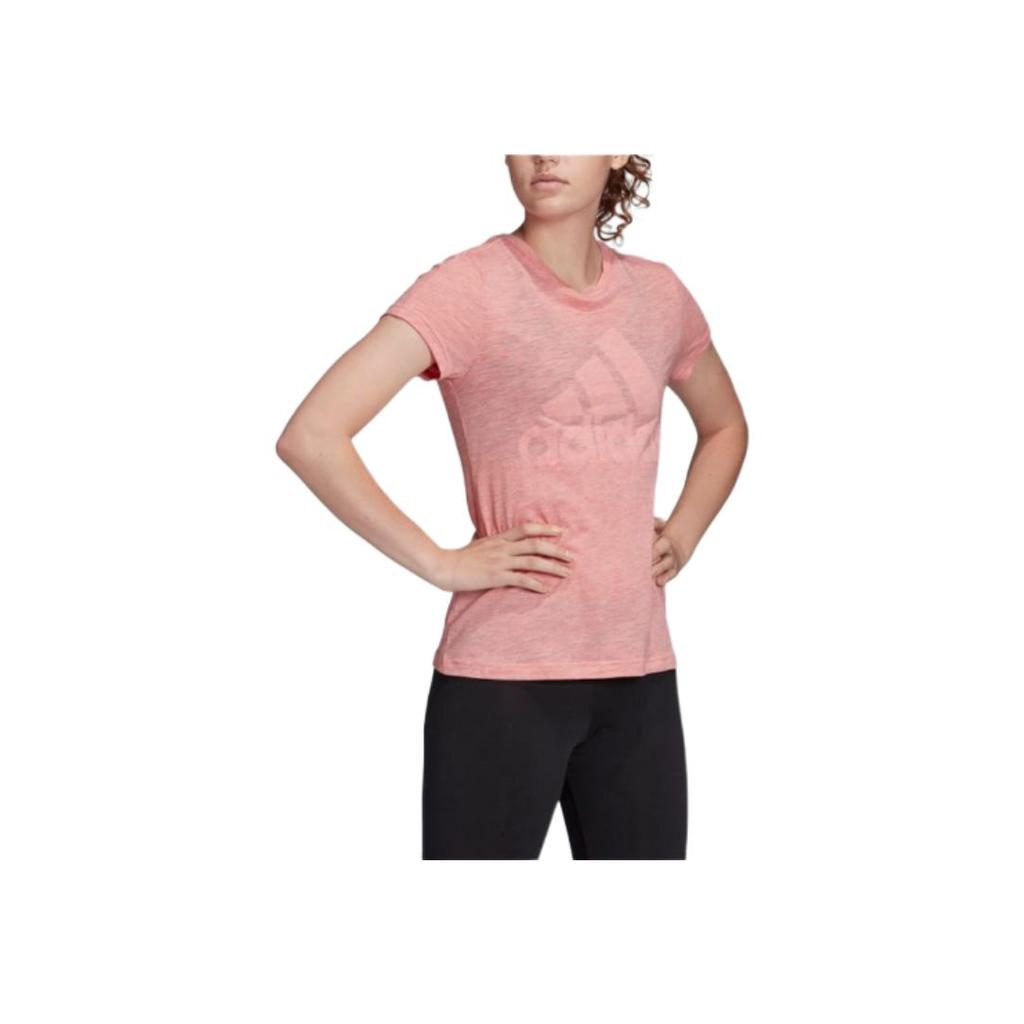 Adidas Comfortable Versatile Round Neck Short Sleeve T-Shirt Women Tops Pink FL4196