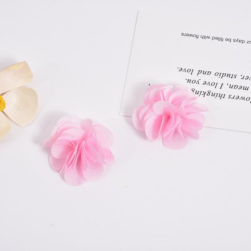 Handmade Chiffon Camellia Flower Earrings - 3cm Fabric Accessories