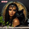D Flat Egyptian Queen Cleopatra with Black Cat Metal Sign Vintage Antique Bronze Wall Art Ancient Egypt Pharaoh Hieroglyph Ro